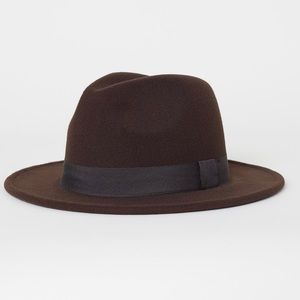H&M Dark Brown Flat brim fadora hat new